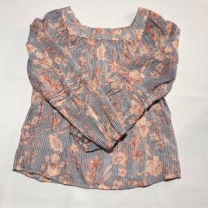 LC Lauren Conrad Square Neck Gingham Floral Print Peasant‎ Top Medium